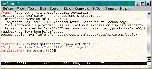 JevaESCLI in Gnu Emacs