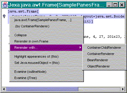 Renderer Menu for the frame: ContChild, Container, Bean, Object